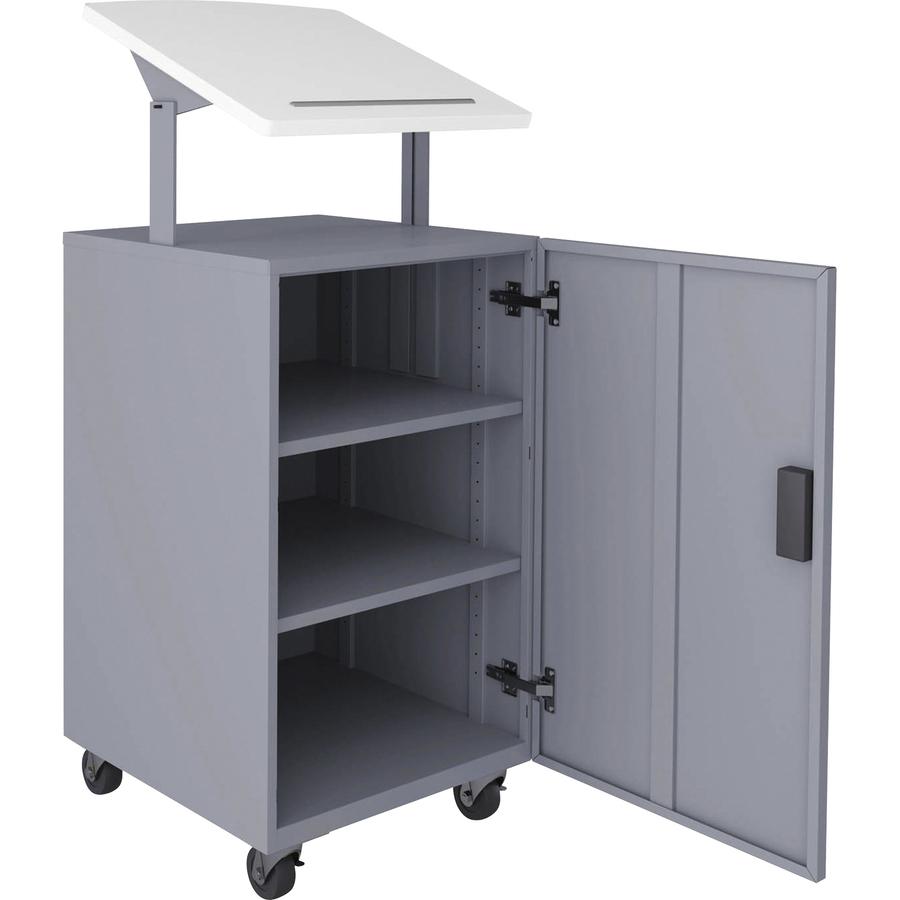 Lorell Podium - Laminated Square Top - 49.31" Height x 18" Width x 18" Depth - Assembly Required - Silver, White. Picture 3