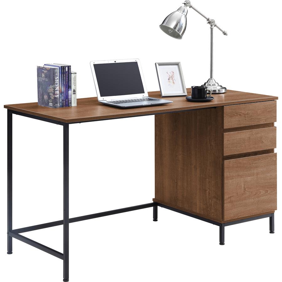Lorell SOHO Desk with Side Drawers - 55" x 23.6"30" - 3 x File Drawer(s) - Single Pedestal on Right Side - Finish: Walnut. Picture 2
