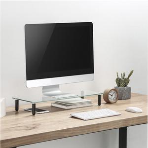 Lorell 4-leg Single-Shelf Monitor Stand - 44 lb Load Capacity - 1 x Shelf(ves) - 3" Height x 22" Width x 8.3" Depth - Desktop - Glass - Clear, Black. Picture 2
