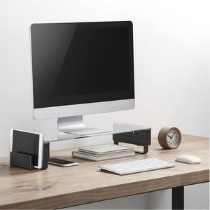 Lorell Single Shelf USB Glass Monitor Stand - 44 lb Load Capacity - 1 x Shelf(ves) - 3.7" Height x 24.1" Width x 8.3" Depth - Desktop - Glass - Black. Picture 7