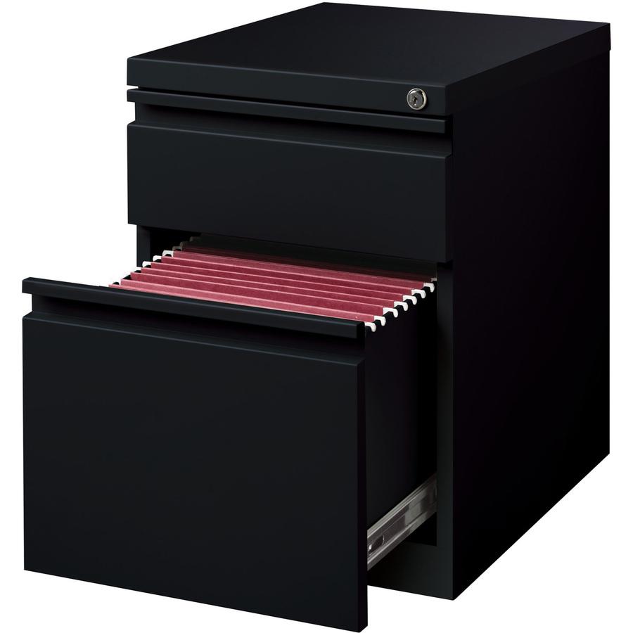 Lorell 20" Box/File Mobile Pedestal - 15" x 19.9" x 23.8" for Box, File - Letter - Mobility, Ball-bearing Suspension, Removable Lock, Pull-out Drawer, Recessed Drawer, Anti-tip, Casters, Key Lock - Bl. Picture 2