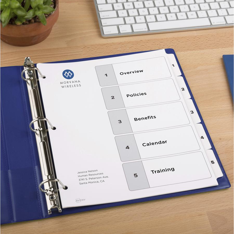 Avery&reg; Classification Folder 5-tab TOC Dividers - 30 x Divider(s) - 1-5, Table of Contents - 5 Tab(s)/Set - 8.5" Divider Width x 11" Divider Length - 3 Hole Punched - White Paper Divider - White P. Picture 2