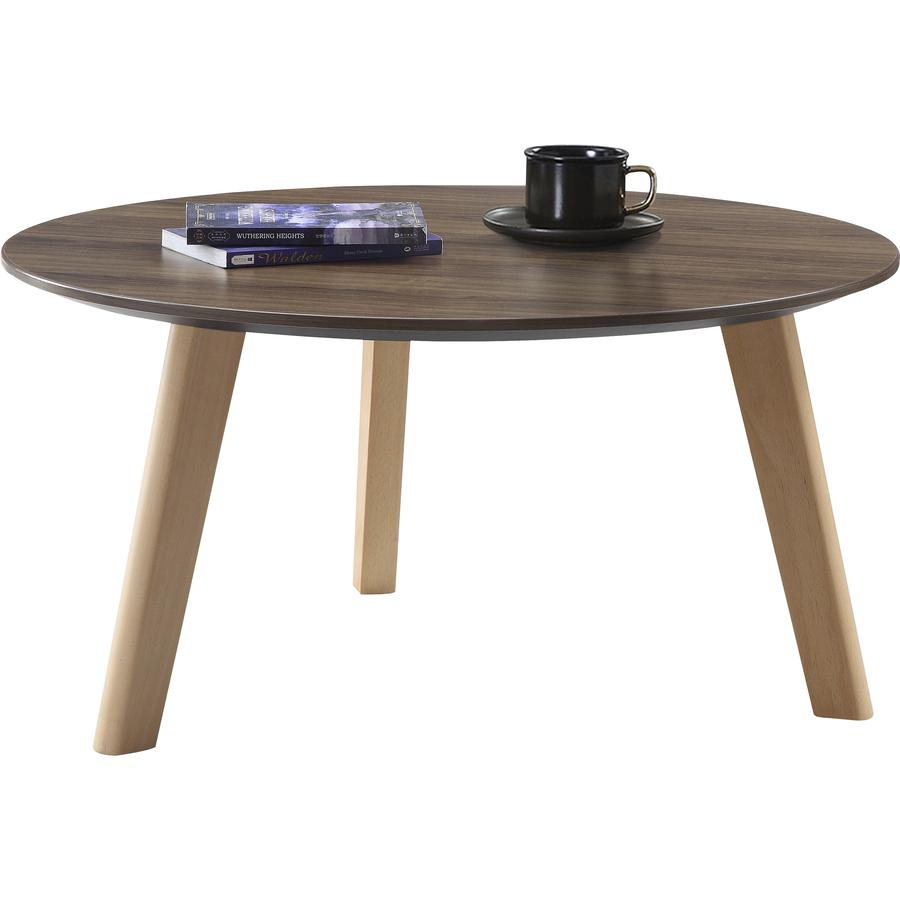 Lorell Quintessence Collection Coffee Table - 15.8" x 32" - Knife Edge - Walnut Laminate Table Top. Picture 2