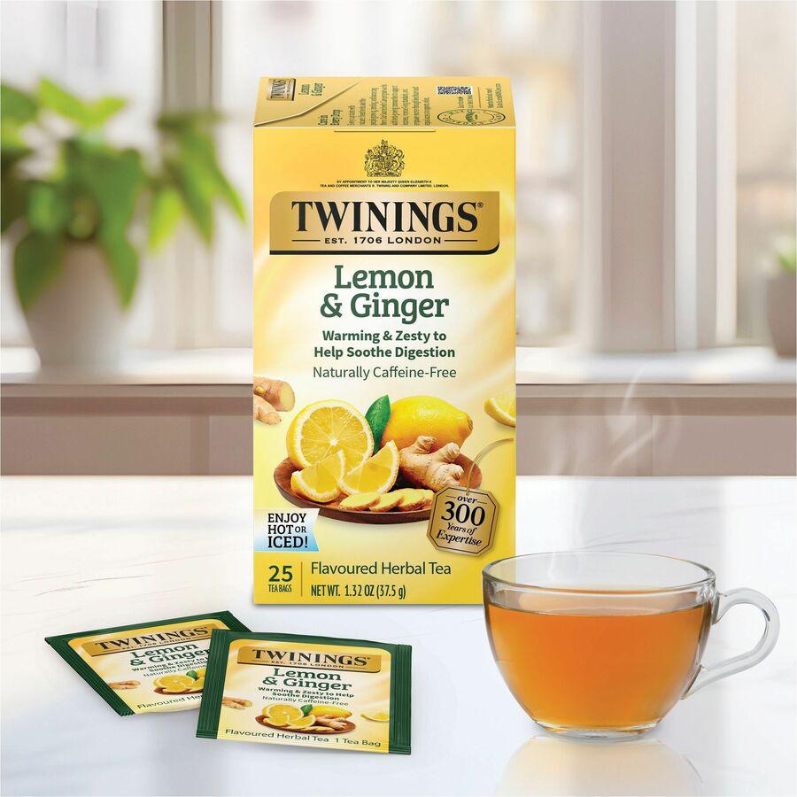 Twinings of London Lemon & Ginger Herbal Tea Bag - 1.3 oz - 25 / Box. Picture 2