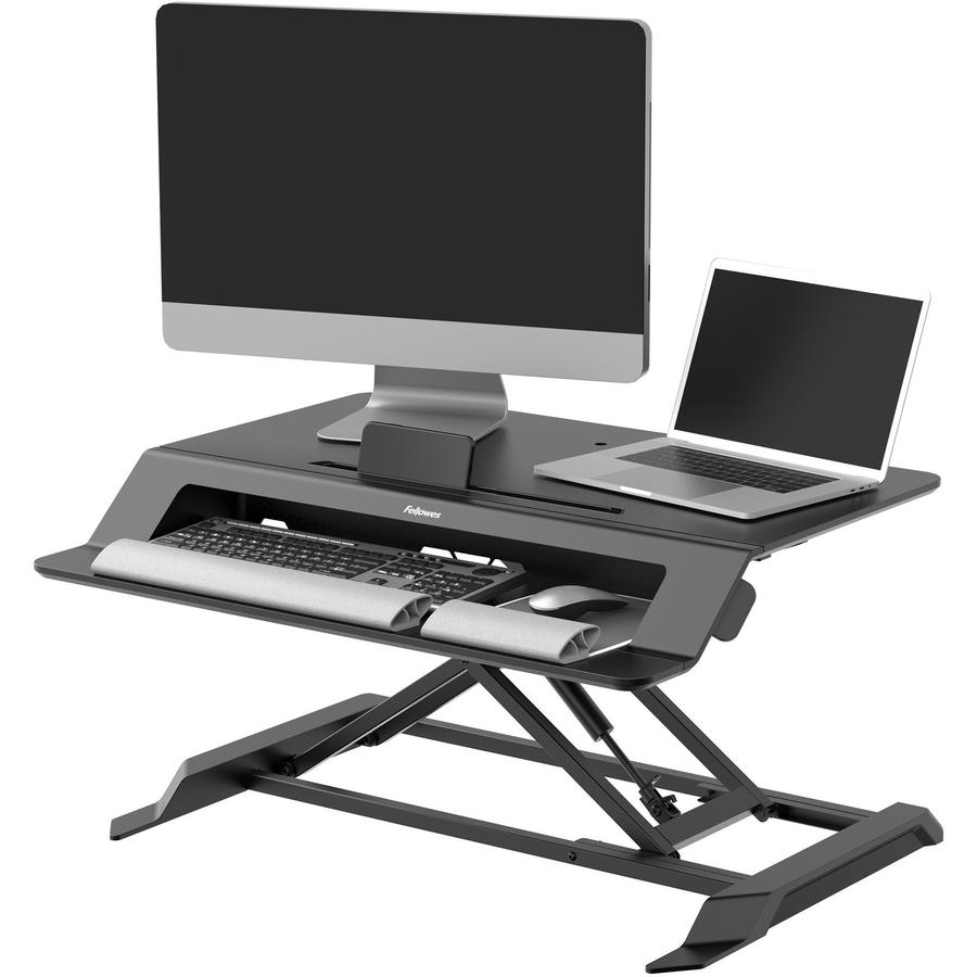 Fellowes Lotus&trade; LT Sit-Stand - 4.4" Height x 31.5" Width x 24" Depth - Desktop - Black. Picture 2