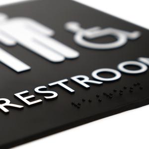 Lorell Unisex Handicap Restroom Sign - 1 Each - Restroom (Man/Woman/Wheelchair) Print/Message - 8" Width x 8" Height - Square Shape - Surface-mountable - Easy Readability, Injection-molded - Restroom,. Picture 3