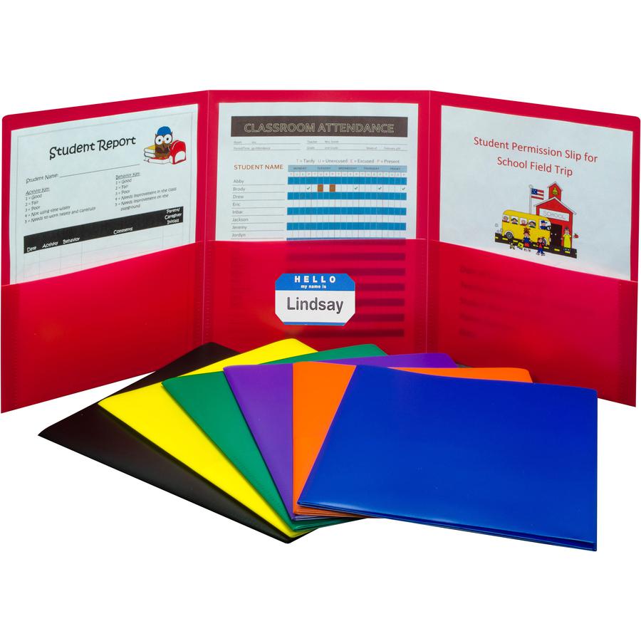 C-Line Letter Pocket Folder - 8 1/2" x 11" - 3 Internal Pocket(s) - Black, Blue, Green, Orange, Red, Purple, Yellow - 1 Each. Picture 2