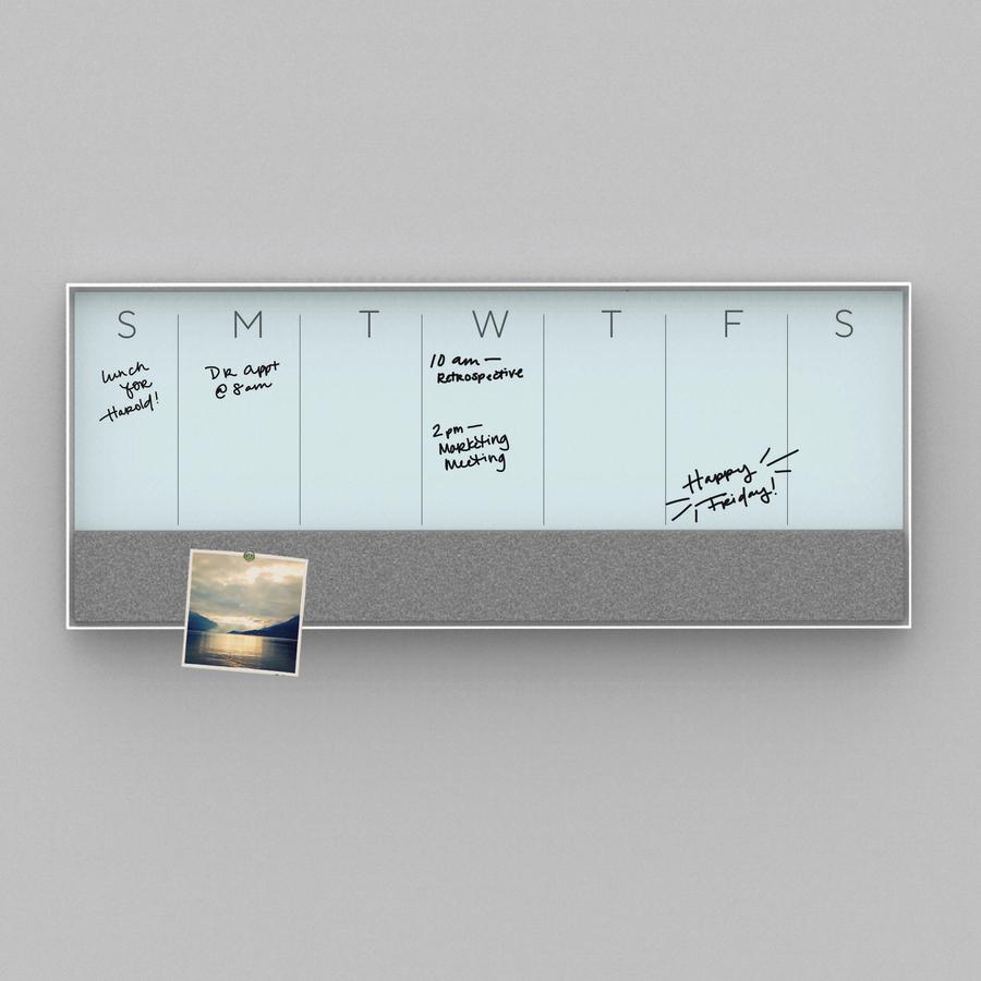 U Brands Magnetic Weekly Calendar Glass Dry Erase Board, Only for use with HIGH Energy Magnets, 15.25 x 35 Inches, White Aluminum Frame (3199U00-01) - 35" Height x 14.25" Width x 1" Depth - White Glas. Picture 3