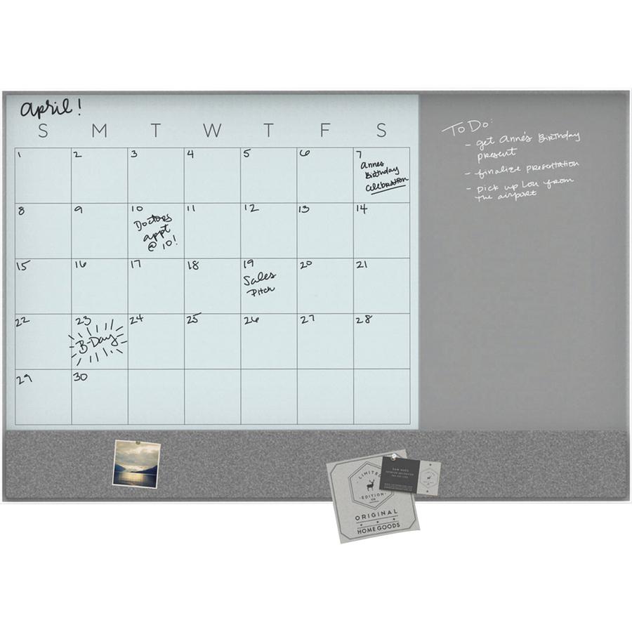 U Brands Magnetic Glass Dry Erase 3-in-1 Calendar Board, Only for use with HIGH Energy Magnets, 17 x 23 Inches, White Aluminum Frame (3196U00-01) - 17" (1.4 ft) Width x 23" (1.9 ft) Height - White Tem. Picture 4