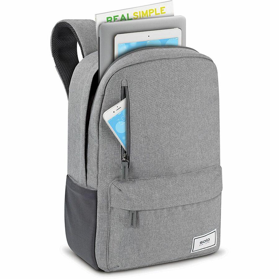 Solo Re:cover Carrying Case (Backpack) for 15.6" Notebook - Gray - Bump Resistant, Damage Resistant - Shoulder Strap, Luggage Strap, Handle - 14.8" Height x 11.3" Width x 7" Depth - 1 Each. Picture 2