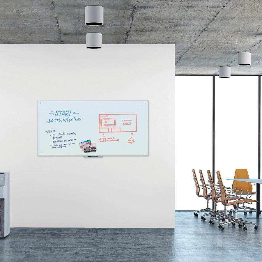U Brands Magnetic Glass Dry Erase Board - 35" (2.9 ft) Width x 70" (5.8 ft) Height - Frosted White Tempered Glass Surface - Rectangle - Horizontal/Vertical - Magnetic - 1 Each. Picture 2
