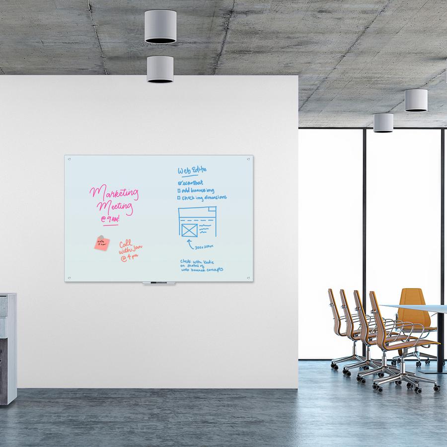 U Brands Magnetic Glass Dry Erase Board - 47" (3.9 ft) Width x 70" (5.8 ft) Height - Frosted White Tempered Glass Surface - Rectangle - Horizontal/Vertical - Magnetic - 1 Each. Picture 2