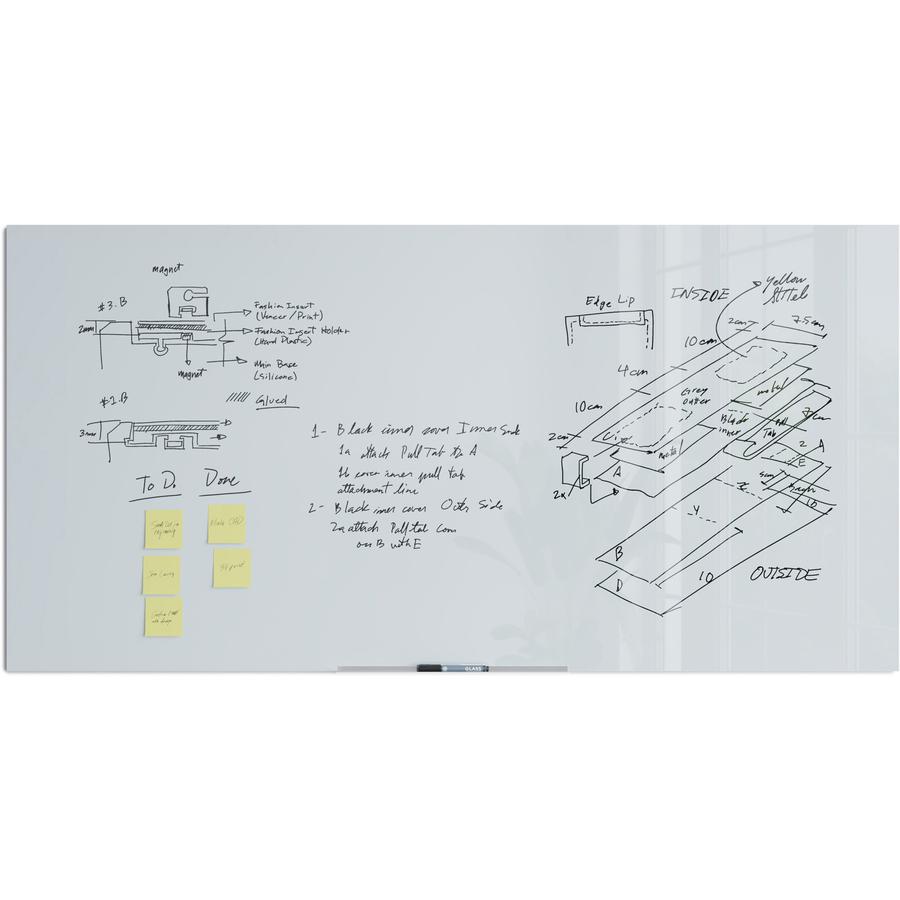 U Brands Floating Glass Dry Erase Board - 35" (2.9 ft) Width x 70" (5.8 ft) Height - Frosted White Tempered Glass Surface - Rectangle - Horizontal/Vertical - 1 Each. Picture 2