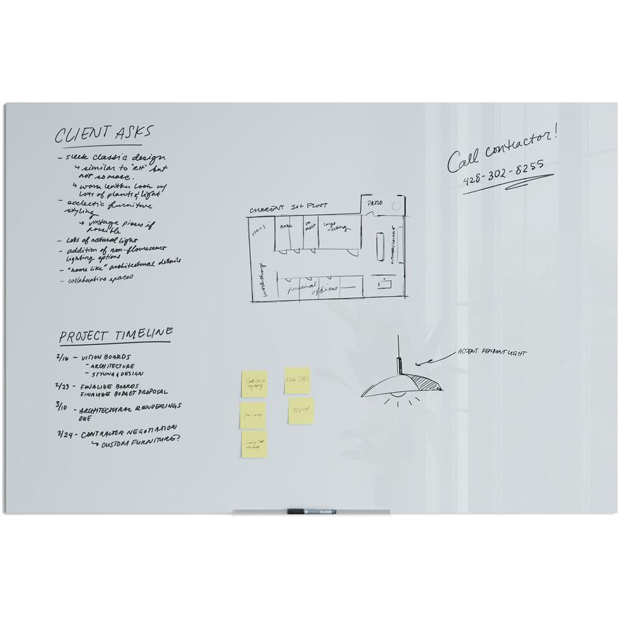 U Brands Floating Glass Dry Erase Board - 47" (3.9 ft) Width x 70" (5.8 ft) Height - Frosted White Tempered Glass Surface - Rectangle - Horizontal/Vertical - 1 Each. Picture 2
