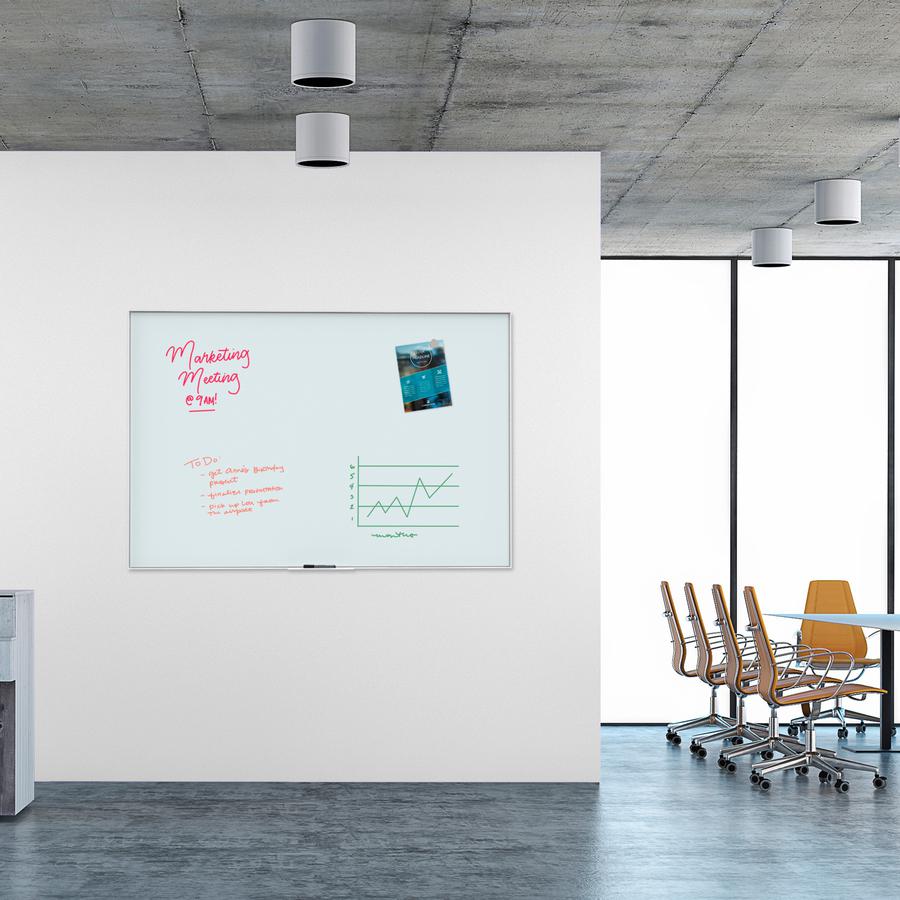 U Brands Glass Dry Erase Board - 47" (3.9 ft) Width x 70" (5.8 ft) Height - Frosted White Tempered Glass Surface - White Aluminum Frame - Rectangle - Horizontal/Vertical - 1 Each. Picture 2