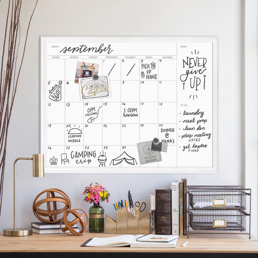 U Brands Magnetic Dry Erase Calendar - 30" (2.5 ft) Width x 40" (3.3 ft) Height - White Painted Steel Surface - White Wood Frame - Rectangle - Horizontal - 1 Each. Picture 2