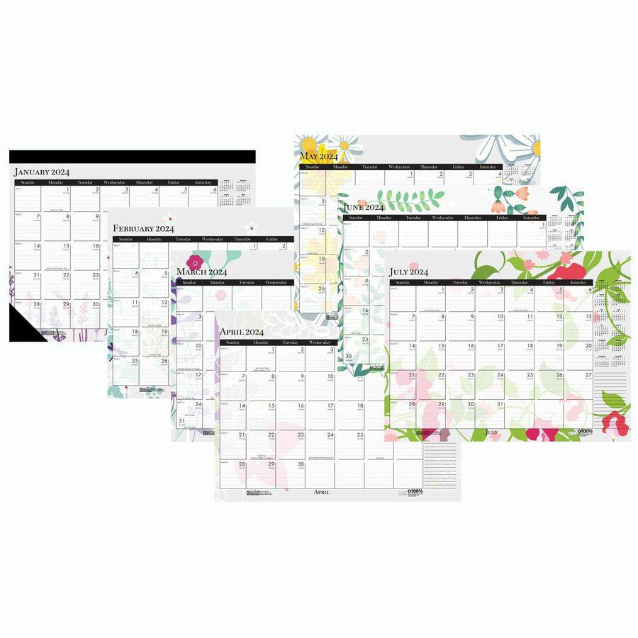House of Doolittle Wild Flower Monthly Desk Pad - Julian Dates - Monthly - 12 Month - January - December - 1 Month Single Page Layout - Leatherette - Desk Pad - Multi, Black - Leatherette, Chipboard -. Picture 2
