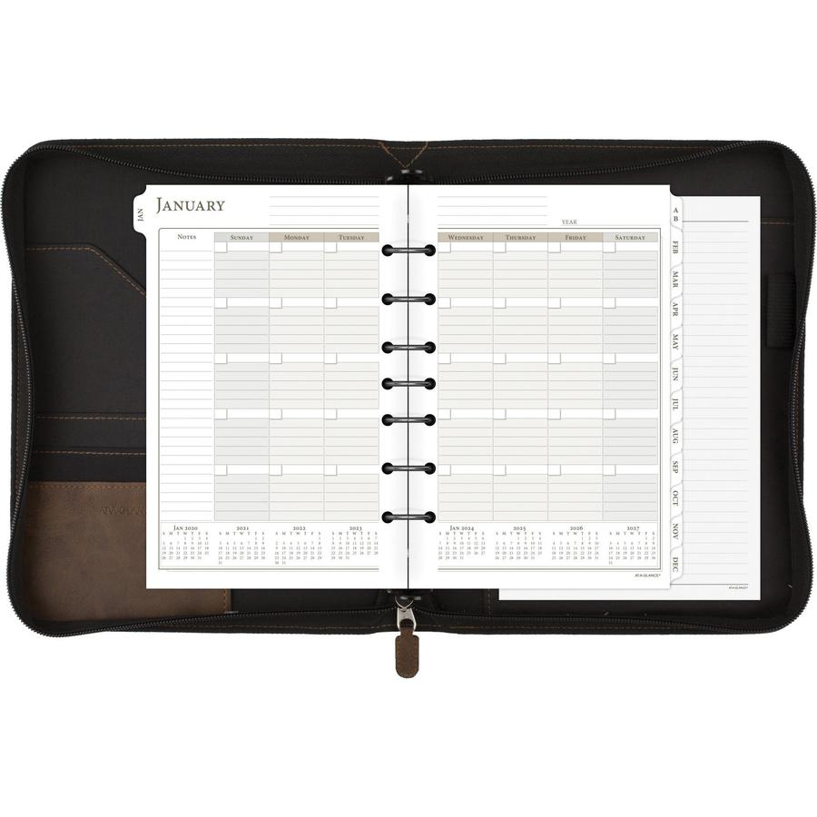 At-A-Glance Brown Zipcase Desk Binder Starter Set - 5 1/2" x 8 1/2" Sheet Size - 7 x Ring Fastener(s) - Imitation Leather - Brown - Refillable, Rugged, Zipper Closure, Storage Pocket, Notepad, Pen Loo. Picture 8