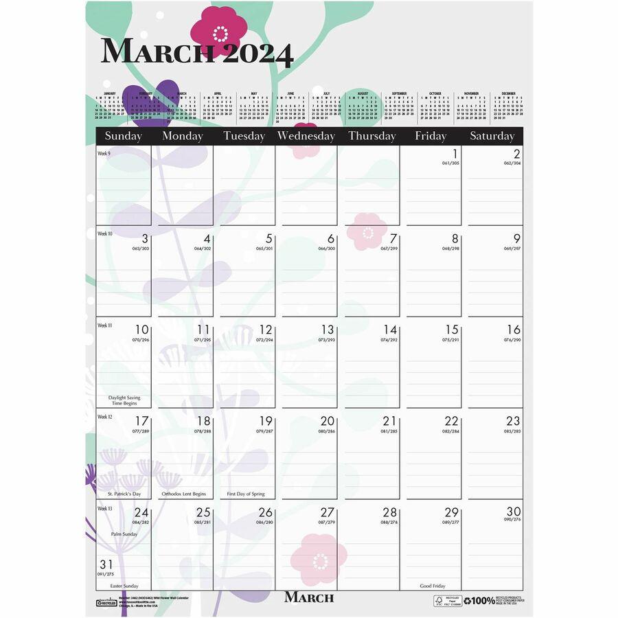 House of Doolittle Wild Flower Monthly Wall Calendar - Large Size - Julian Dates - Monthly - 12 Month - January - December - 1 Month Single Page Layout - Wire Bound - Chipboard - 16.5" Height x 12" Wi. Picture 2