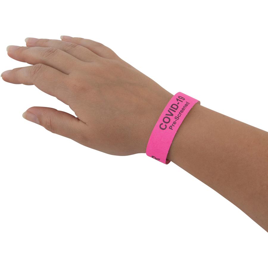Advantus COVID Prescreened Visitor Wristbands - 3/4" Width x 10" Length - Rectangle - Pink - Tyvek - 500 / Pack. Picture 2