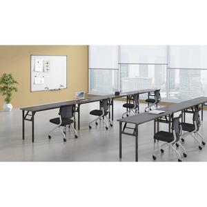 Lorell Folding Training Table - Melamine Top - 60" Table Top Width x 18" Table Top Depth x 1" Table Top Thickness - 30" HeightAssembly Required - Gray - Particleboard Top Material - 1 Each. Picture 4