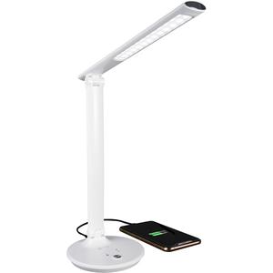 OttLite Emerge LED Desk Lamp with Sanitizing - 11" Height - 3.6" Width - LED Bulb - Leather, Chrome - USB Charging, Foldable, Sanitizing - Desk Mountable - White - for Furniture, Desk. Picture 4