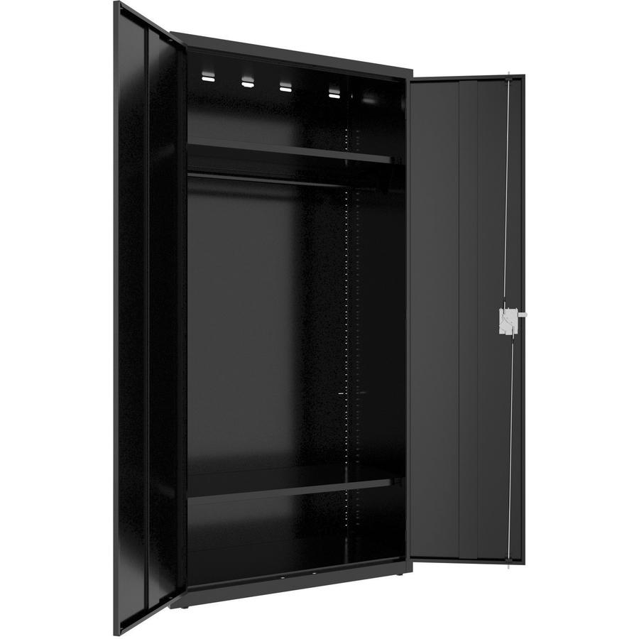 Lorell Wardrobe Storage Cabinet - 36" x 18" x 72" - 2 x Shelf(ves) - Durable, Welded, Recessed Handle, Removable Lock, Locking System, Adjustable Shelf - Black - Steel - Recycled. Picture 2