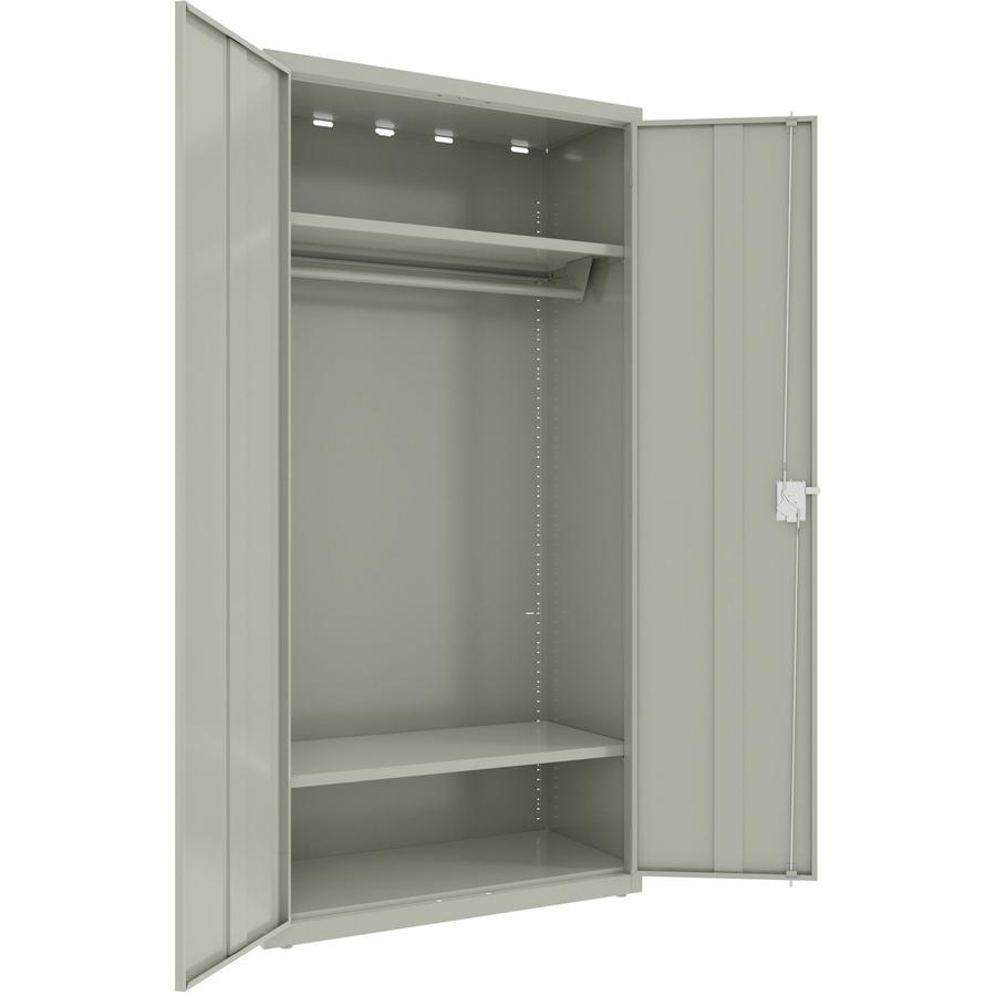 Lorell Wardrobe Storage Cabinet - 36" x 18" x 72" - 2 x Shelf(ves) - Durable, Welded, Recessed Handle, Removable Lock, Locking System, Adjustable Shelf - Light Gray - Steel - Recycled. Picture 3