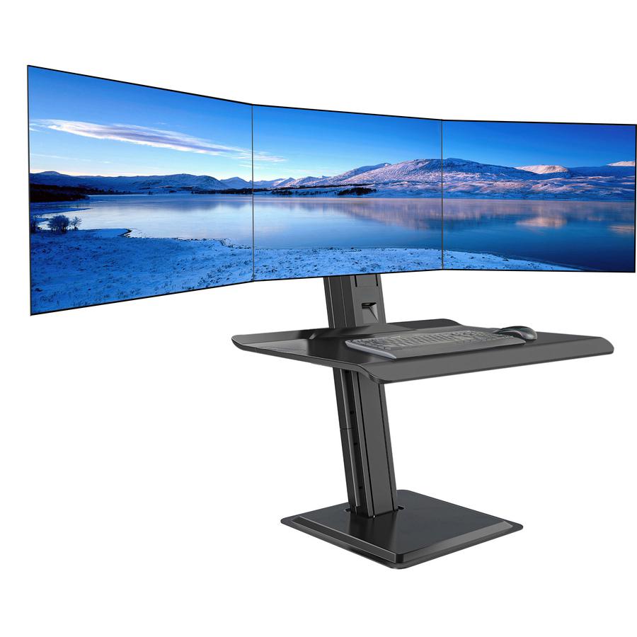 Lorell Deluxe Light-Touch 3-Monitor Desk Riser - Up to 32" Screen Support - 35" Height x 26" Width x 27.3" Depth - Desk - Black. Picture 6