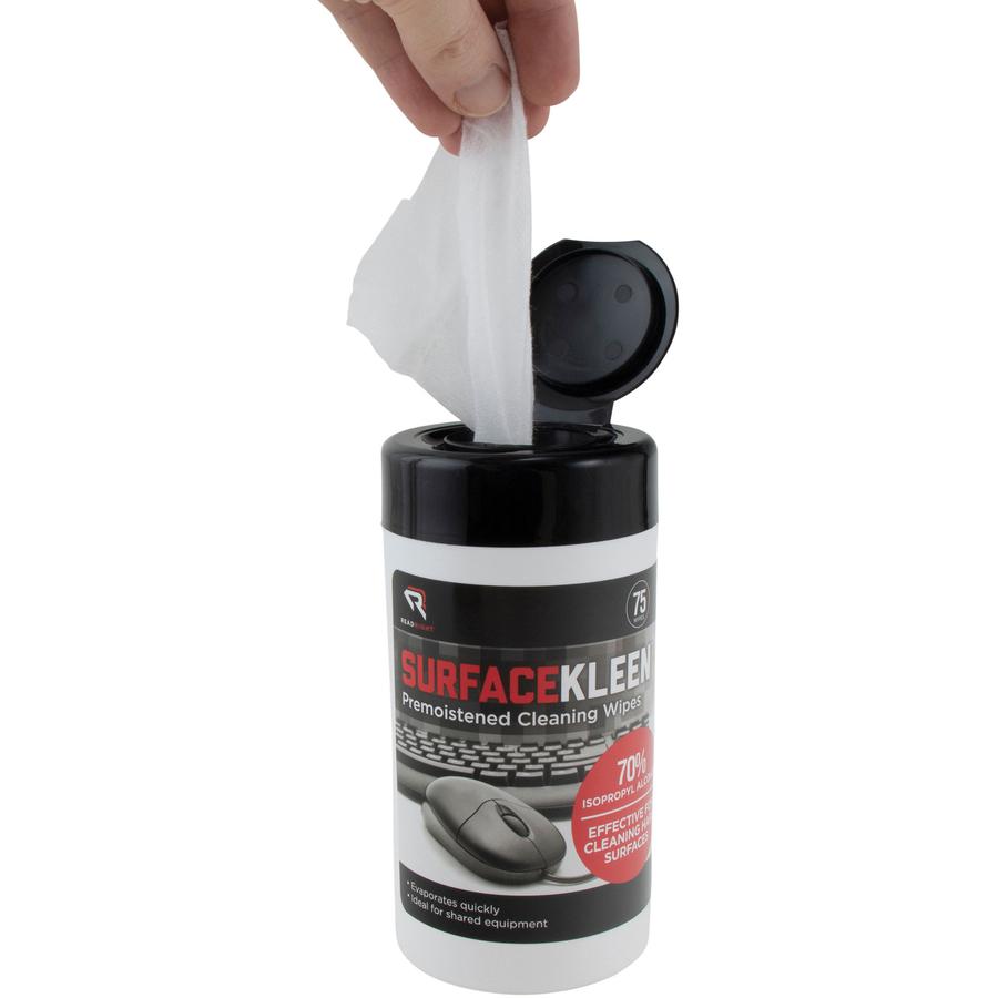 Read Right Surface Kleen Cleaning Wipes - 6.30" Length x 5" Width - 75 / Tub - 1 Each - Pre-moistened, Fast Acting, Quick Drying - White. Picture 2