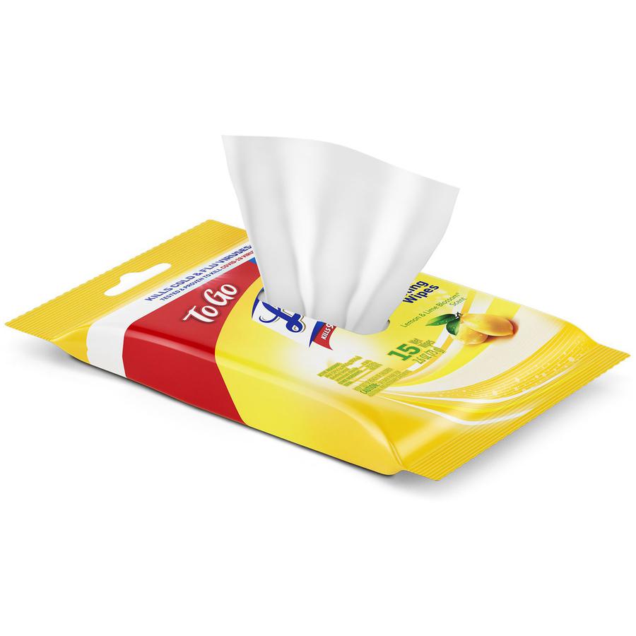 Lysol To Go Disinfecting Wipes in Flatpacks - Wipe - Lemon, Lime Blossom Scent - 15 / Pack - 48 / Carton - White. Picture 2