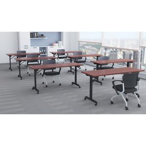 Lorell Mobile Folding Training Table - Rectangle Top - Powder Coated Base - 200 lb Capacity x 63" Table Top Width - 29.50" Height x 63" Width x 24" Depth - Assembly Required - Mahogany - Laminate Top . Picture 4