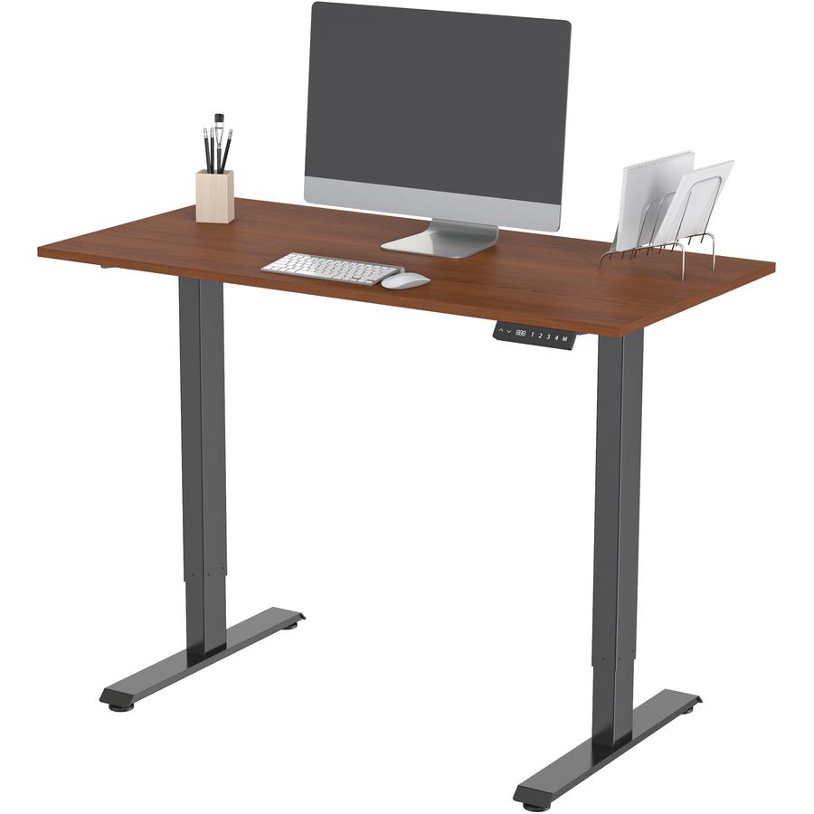 Lorell Height-Adjustable 2-Motor Desk - Dark Walnut Rectangle Top - Black T-shaped Base - 48" Table Top Length x 24" Table Top Width x 0.70" Table Top Thickness - 47.20" Height - Assembly Required - B. Picture 2