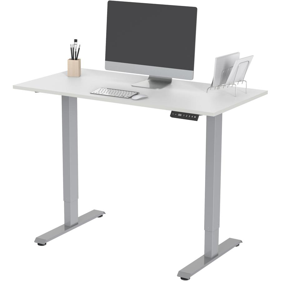 Lorell Height-Adjustable 2-Motor Desk - White Rectangle Top - Gray T-shaped Base - 48" Table Top Length x 24" Table Top Width x 0.70" Table Top Thickness - 47.20" Height - Assembly Required. Picture 9