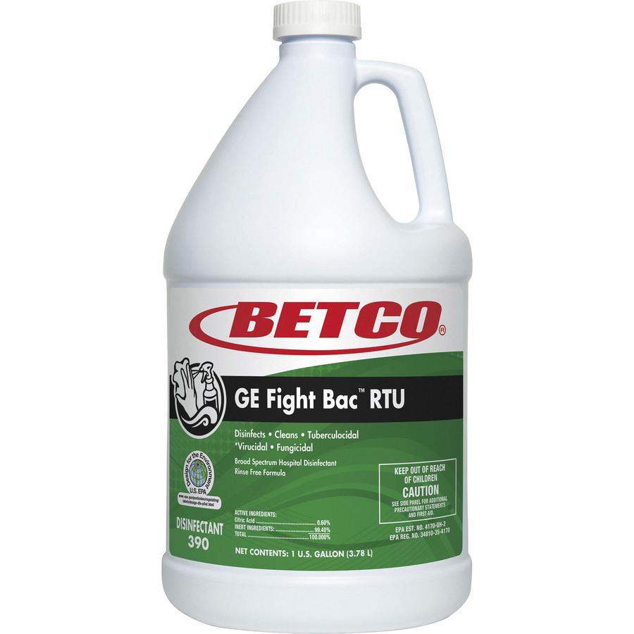 Betco Fight Bac RTU Disinfectant - Ready-To-Use - 128 fl oz (4 quart) - Fresh Scent - 4 / Carton - Washable, Non-porous - Clear. Picture 2