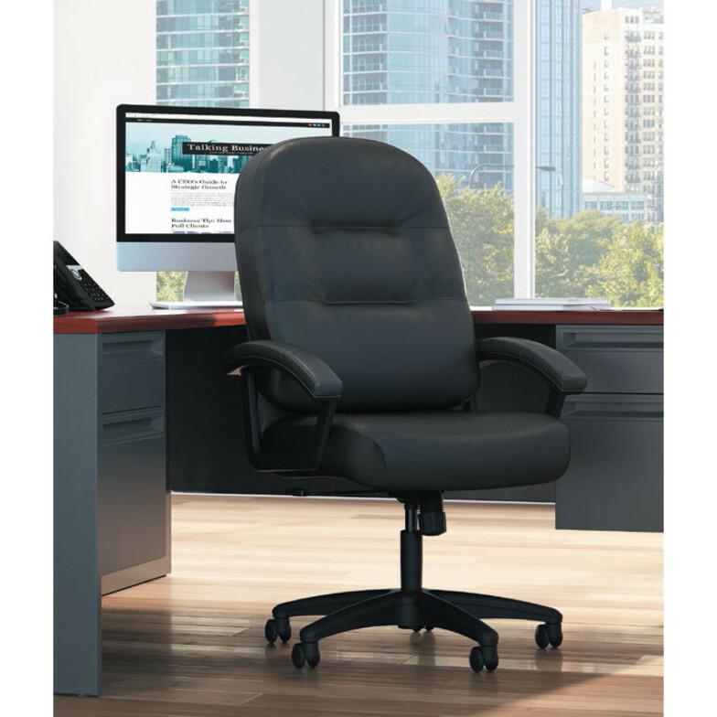 HON Pillow-Soft Executive High-Back Chair | Fixed Arms | Black Fabric - Black Plush Seat - Black Plush Back - Black Frame - High Back - 5-star Base - Armrest - 1 Each. Picture 2