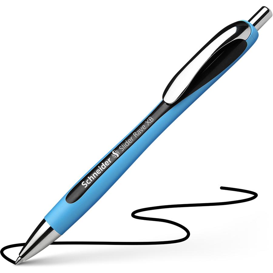 Schneider Slider Rave XB Ballpoint Pen - Extra Broad Pen Point - 1.4 mm Pen Point Size - Retractable - Black - Black Rubberized, Light Blue Barrel - Stainless Steel Tip - 5 / Pack. Picture 2