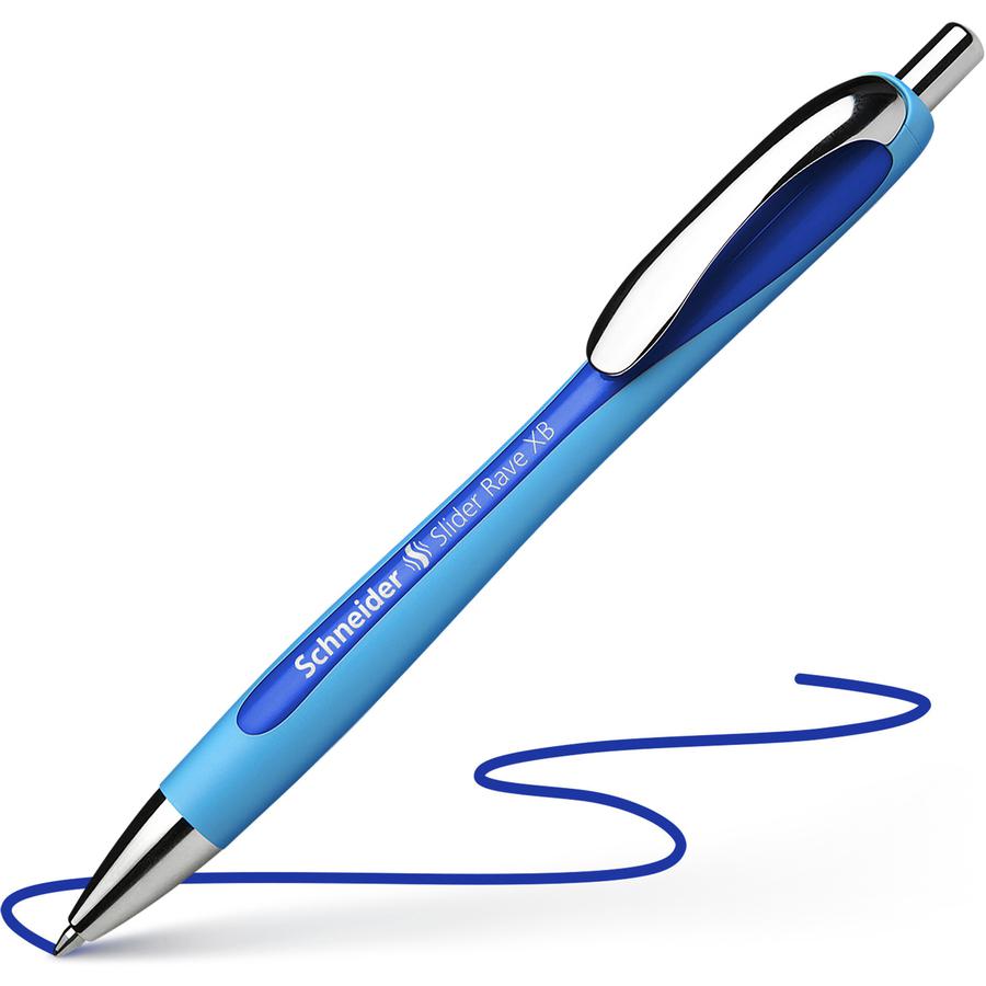 Schneider Slider Rave XB Ballpoint Pen - Extra Broad Pen Point - 1.4 mm Pen Point Size - Retractable - Blue - Blue Rubberized, Light Blue Barrel - Stainless Steel Tip - 5 / Pack. Picture 2