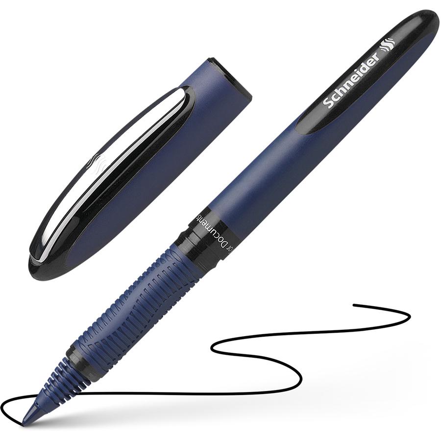 Schneider One Business Rollerball - Medium Pen Point - 0.6 mm Pen Point Size - Black - Black, Dark Blue Barrel - 10 / Pack. Picture 2