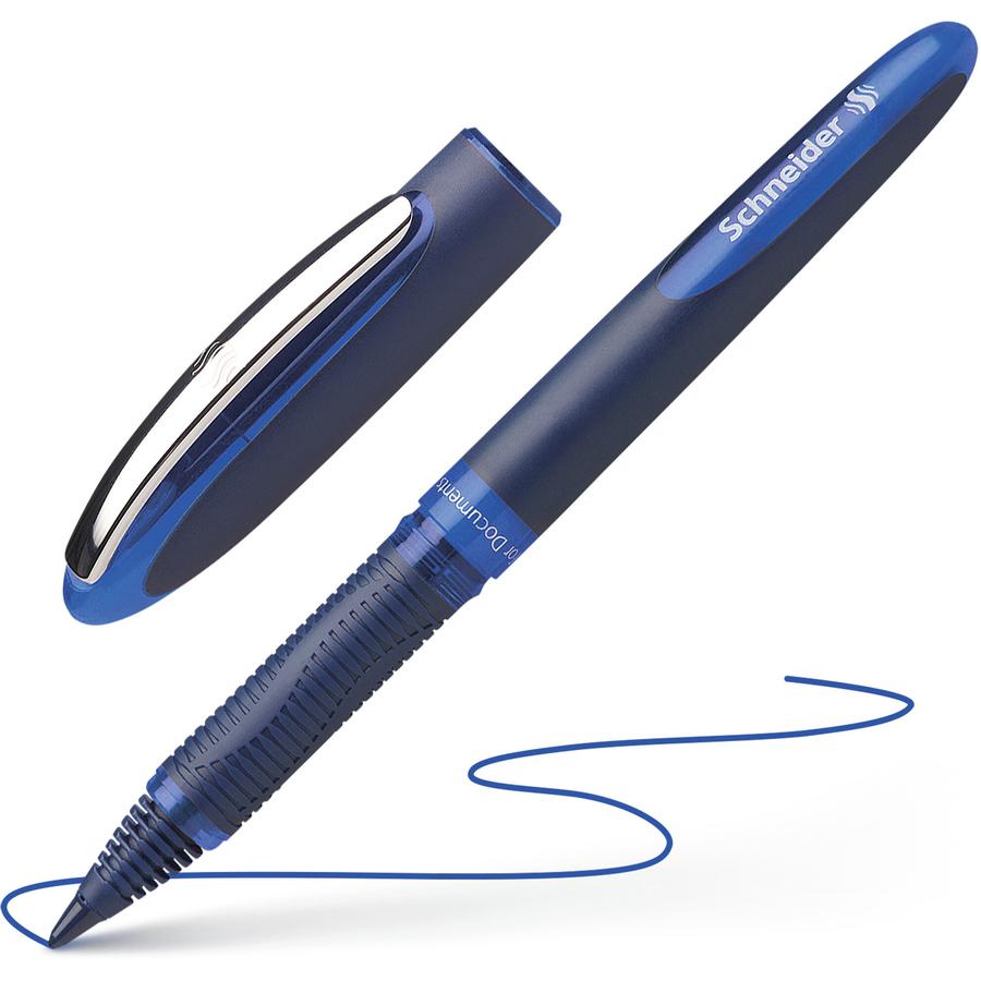 Schneider One Business Rollerball - Medium Pen Point - 0.6 mm Pen Point Size - Blue - Blue, Dark Blue Barrel - 10 / Pack. Picture 2