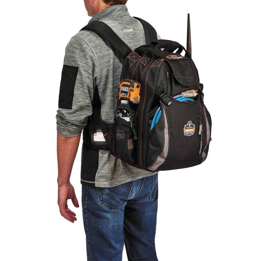 Ergodyne Arsenal 5843 Carrying Case (Backpack) Tools - Black - 1200D Ballistic Polyester, ABS Plastic Base, Polyester - Shoulder Strap - 18" Height x 8.5" Width x 13.5" Depth - 1 Pack. Picture 3