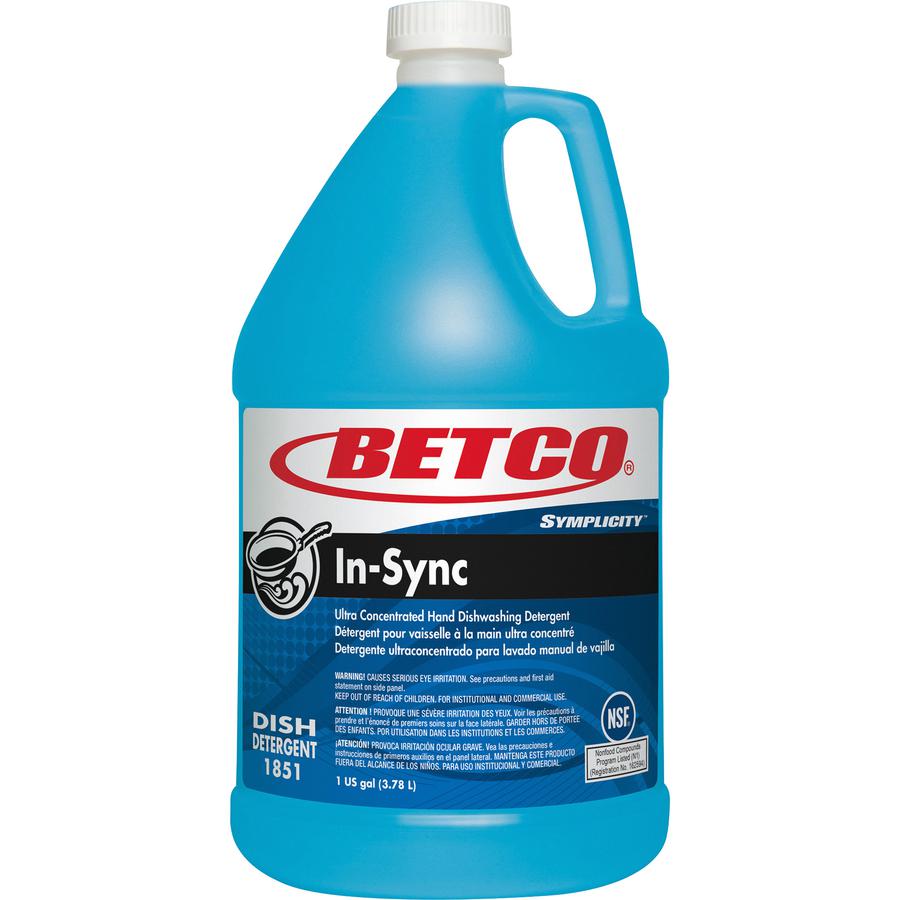 Betco Symplicity In-Sync Dishwashing Detergent - Concentrate - 128 fl oz (4 quart) - Fresh Ozonic Scent - 4 / Carton - Film-free, Rinse-free, Streak-free, Phosphate-free - Blue. Picture 2