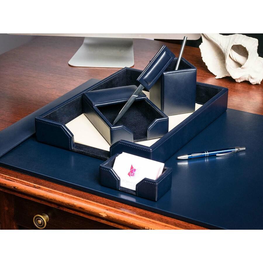 Dacasso Navy Blue Bonded Leather 6-Piece Desk Set - Leather, Velveteen - Navy Blue - 1 Each. Picture 2