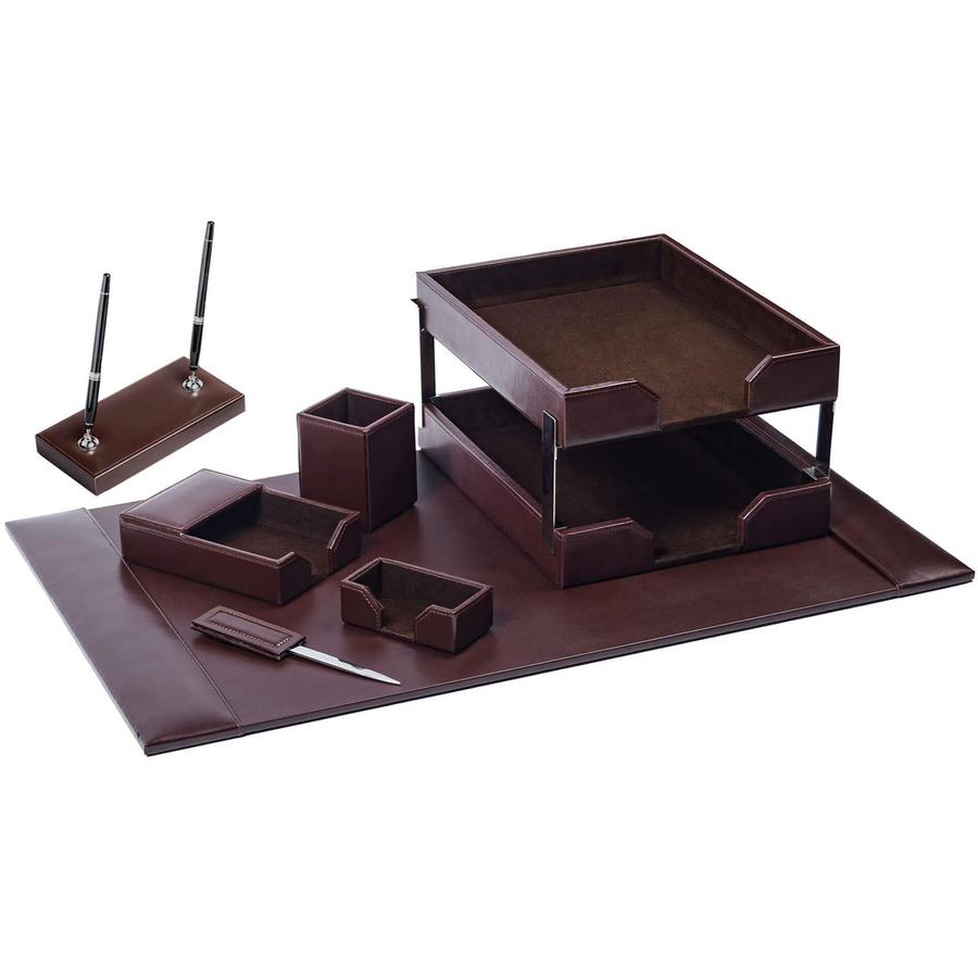 Dacasso Dark Brown Bonded Leather 9-Piece Desk Set - Leather, Velveteen - Dark Brown - 1 Each. Picture 5