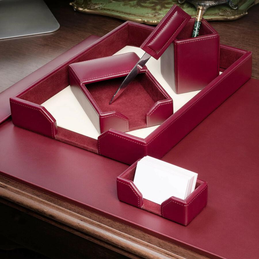 Dacasso Burgundy Bonded Leather 6-Piece Desk Set - Leather, Velveteen - Burgundy - 1 Each. Picture 3