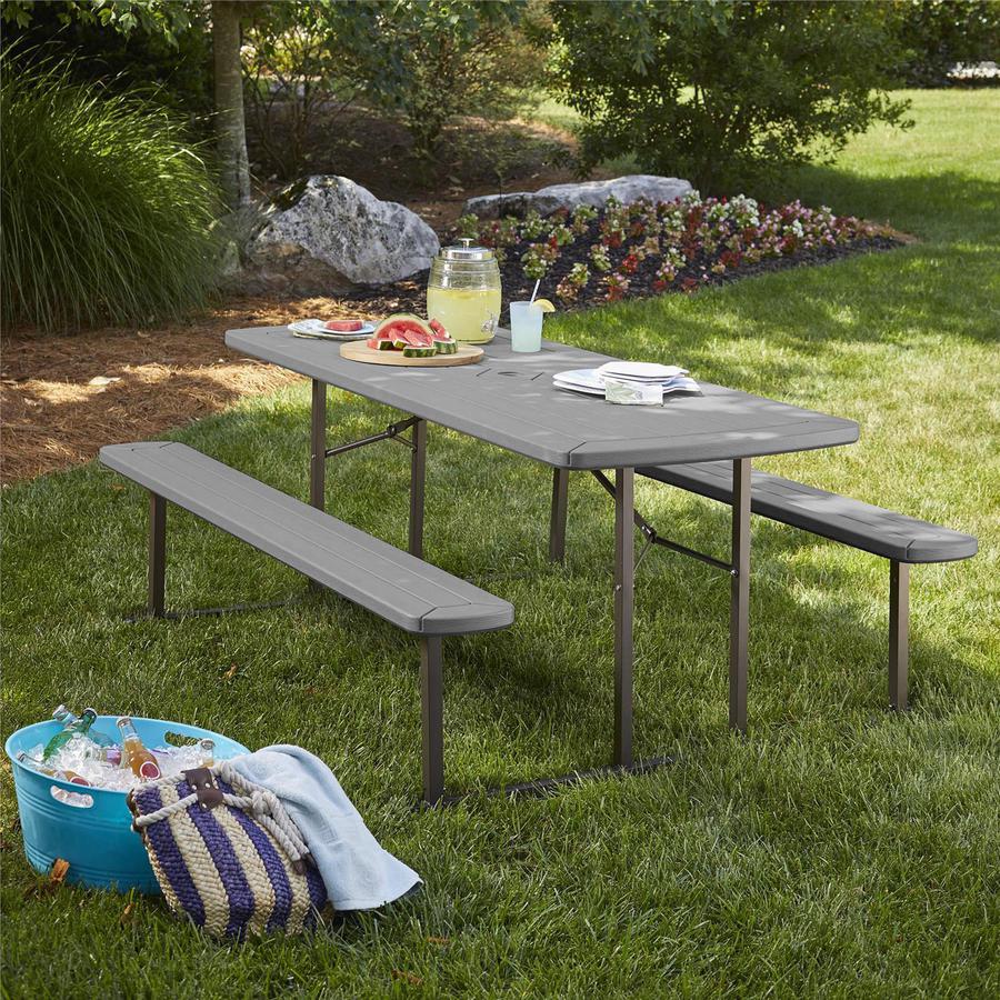 Cosco Folding Picnic Table - Taupe Top - 800 lb Capacity - 72" Table Top Width x 57" Table Top Depth - 29" Height - Wood Grain, Resin Top Material - 1 Each. Picture 2