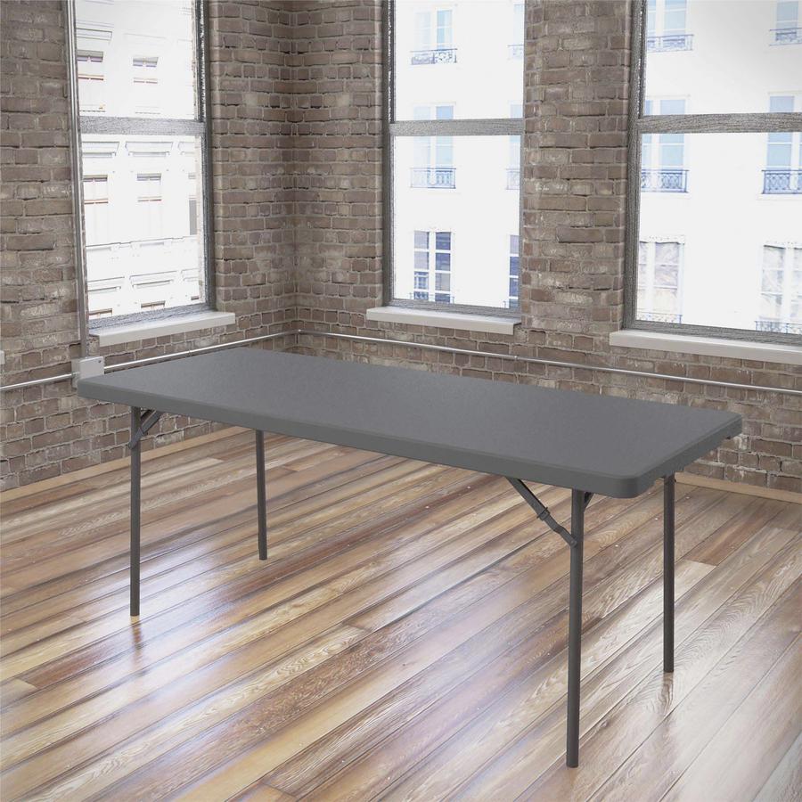 Dorel Zown Corner Blow Mold Large Folding Table - 4 Legs - 800 lb Capacity x 72" Table Top Width x 30" Table Top Depth - 29.25" Height - Gray - High-density Polyethylene (HDPE), Resin - 1 Each. Picture 2