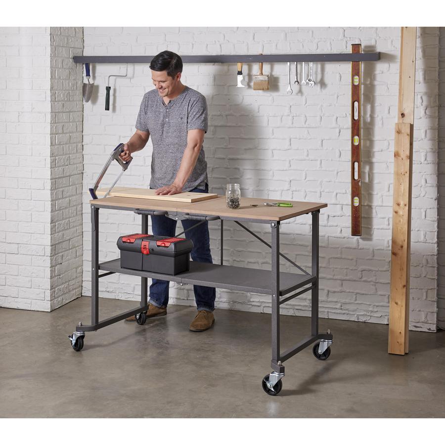 Cosco Smartfold Portable Work Desk Table - Rectangle Top - Four Leg Base - 4 Legs x 51.40" Table Top Width x 26.50" Table Top Depth - 34" Height - Gray - Steel - Medium Density Fiberboard (MDF) Top Ma. Picture 2