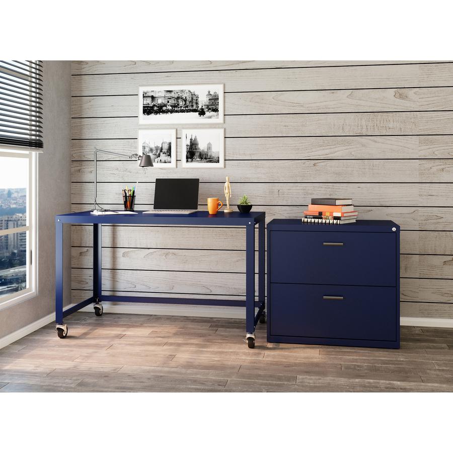 Lorell SOHO Personal Mobile Desk - Rectangle Top - 200 lb Capacity - 48" Table Top Length x 24" Table Top Width - 30" Height - Assembly Required - Navy - Steel - 1 Each. Picture 5