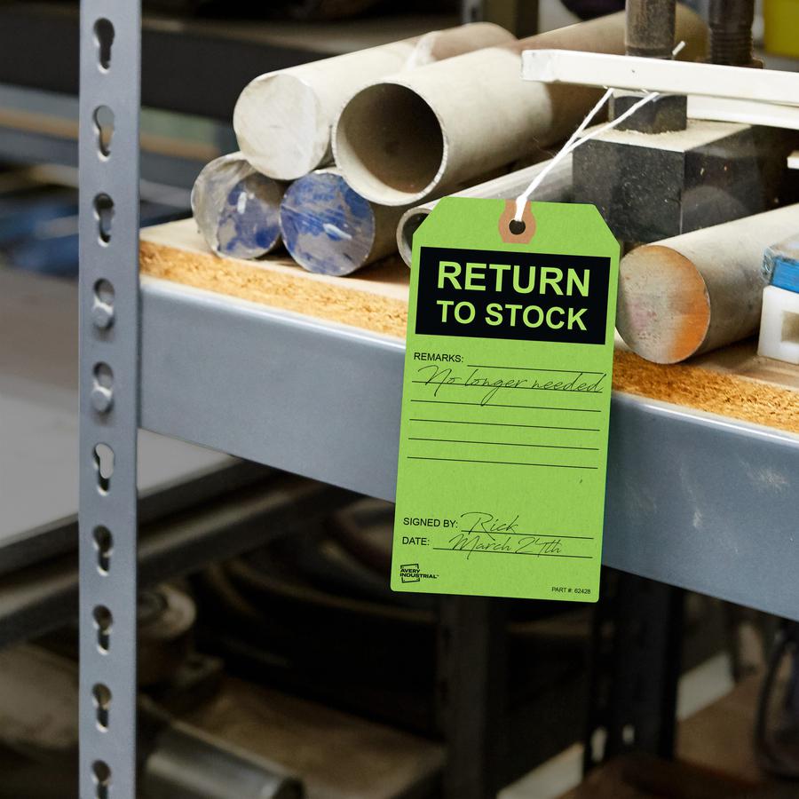 Avery&reg; RETURN TO STOCK Preprinted Inventory Tags - 5.75" Length x 3" Width - Rectangular - 12 / Carton - Card Stock - Green. Picture 2